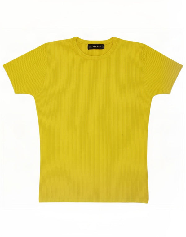 Zara Dame T-Shirt Top UK 10 Small Yellow Viscose