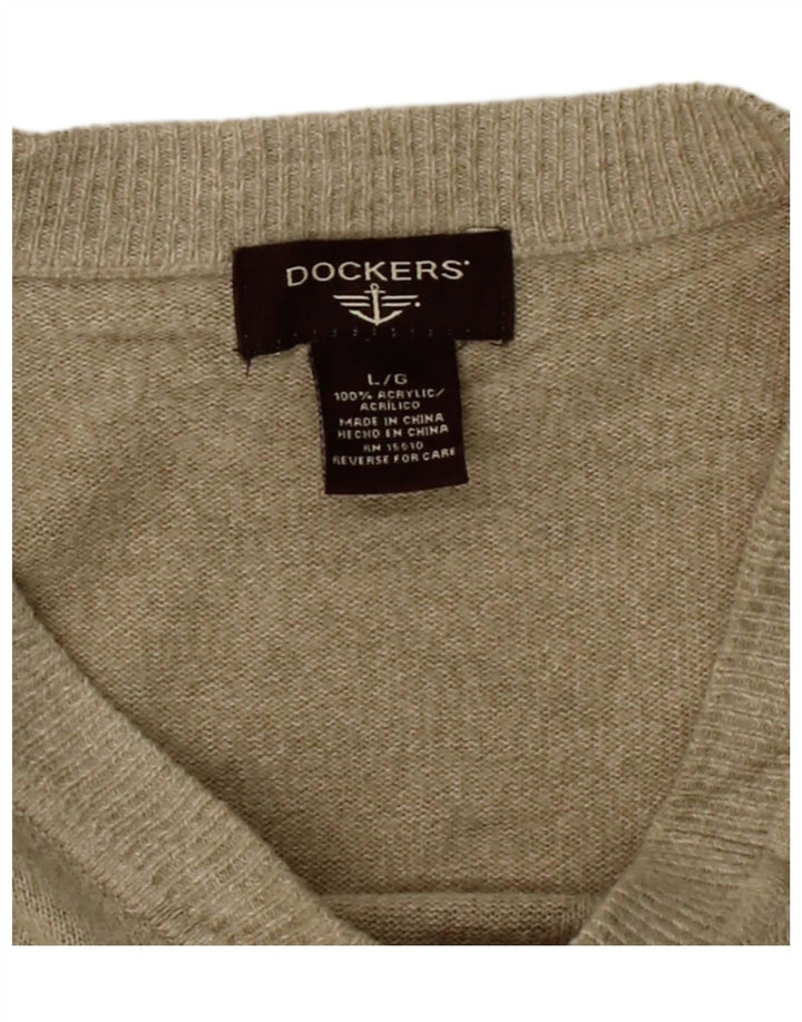 DOCKERS Mens V-Neck Jumper Sweater Large Beige Argyle/Diamond Acrylic Vintage Dockers and Second-Hand Dockers from Messina Hembry 
