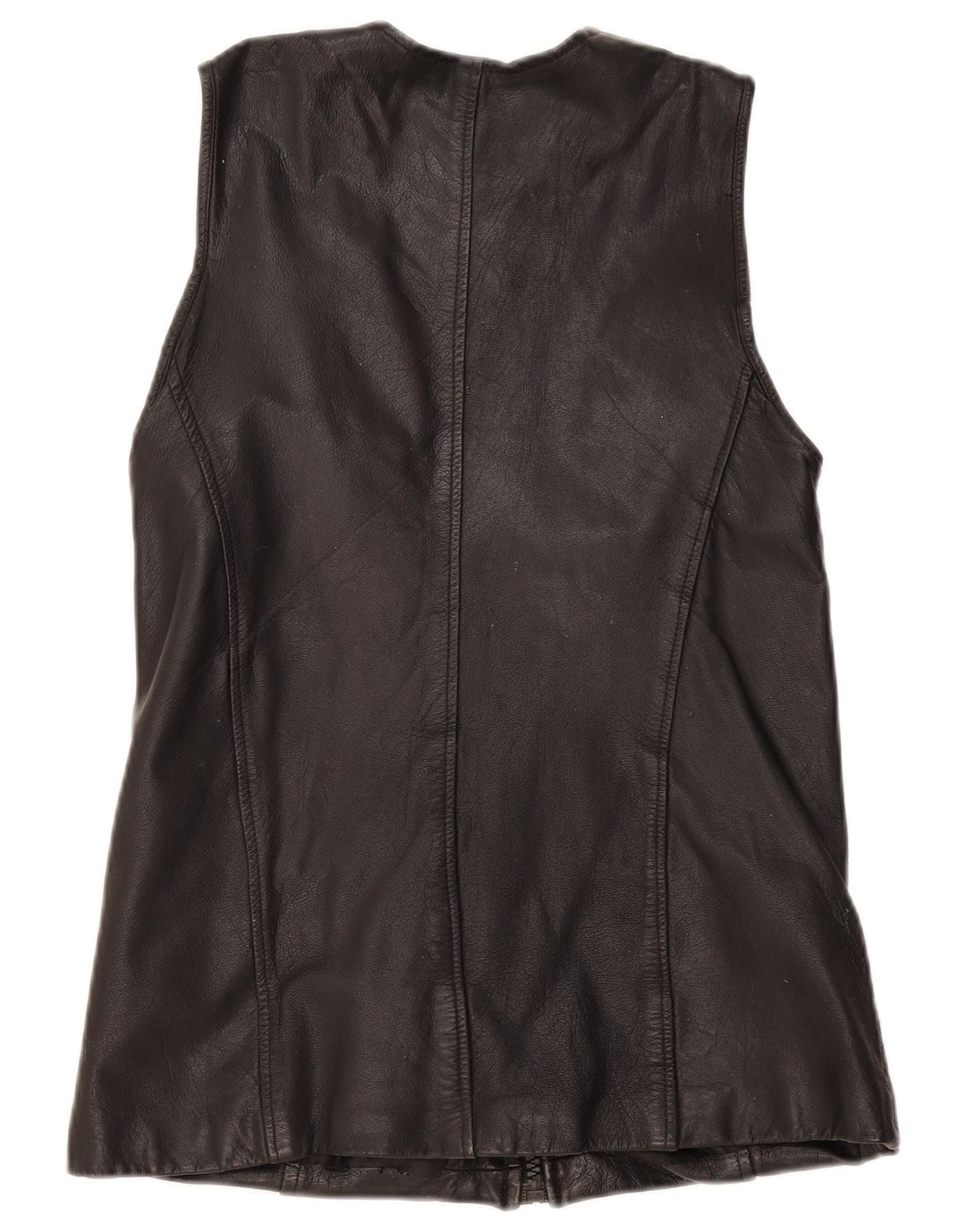 Vintage Dame Læder Gilet UK 12 Medium Sort Læder