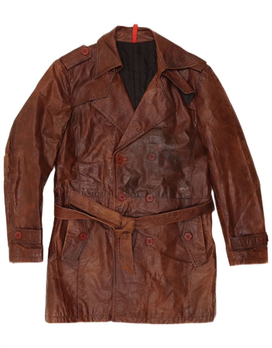 VINTAGE Herre Dobbeltradet Militær Læderfrakke IT 50 Stor Brun
