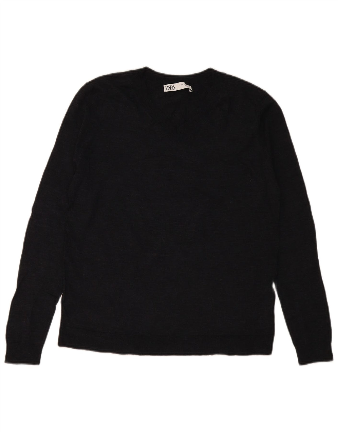 Zara Dame V-hals sweater UK 10 Small Navy Blue Wool