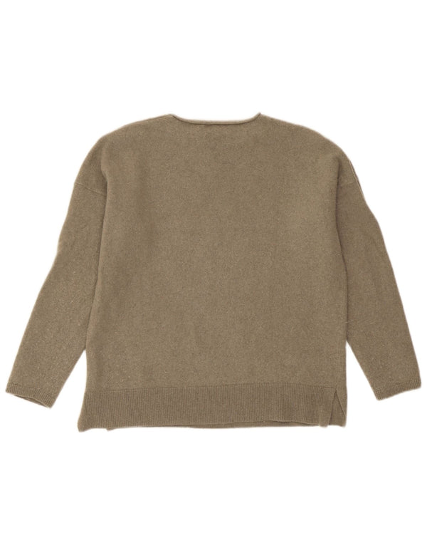 Massimo Dutti Womens Crop Oversized Boat Neck Jumper Sweater UK 6 XS Khaki