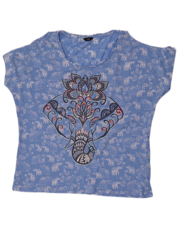 M&Co Kvinder Off Shoulder Grafisk Bluse Top UK 16 Large Blue Floral