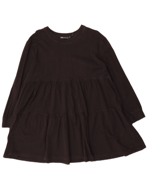 Zara Dame Langærmet Tiered Dress UK 14 Medium Sort