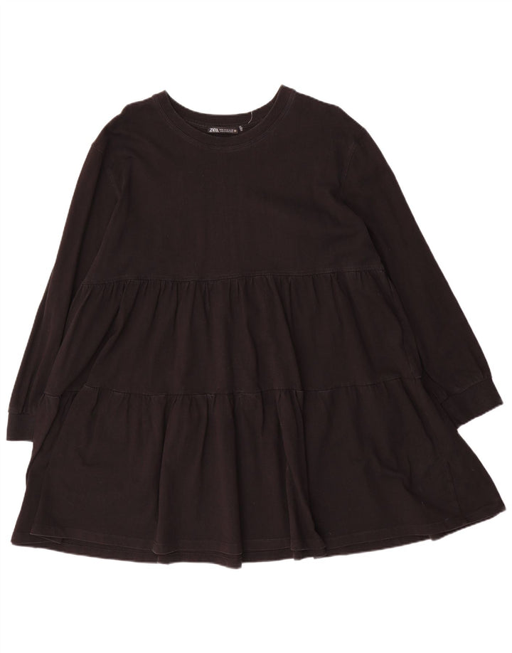 Zara Dame Langærmet Tiered Dress UK 14 Medium Sort