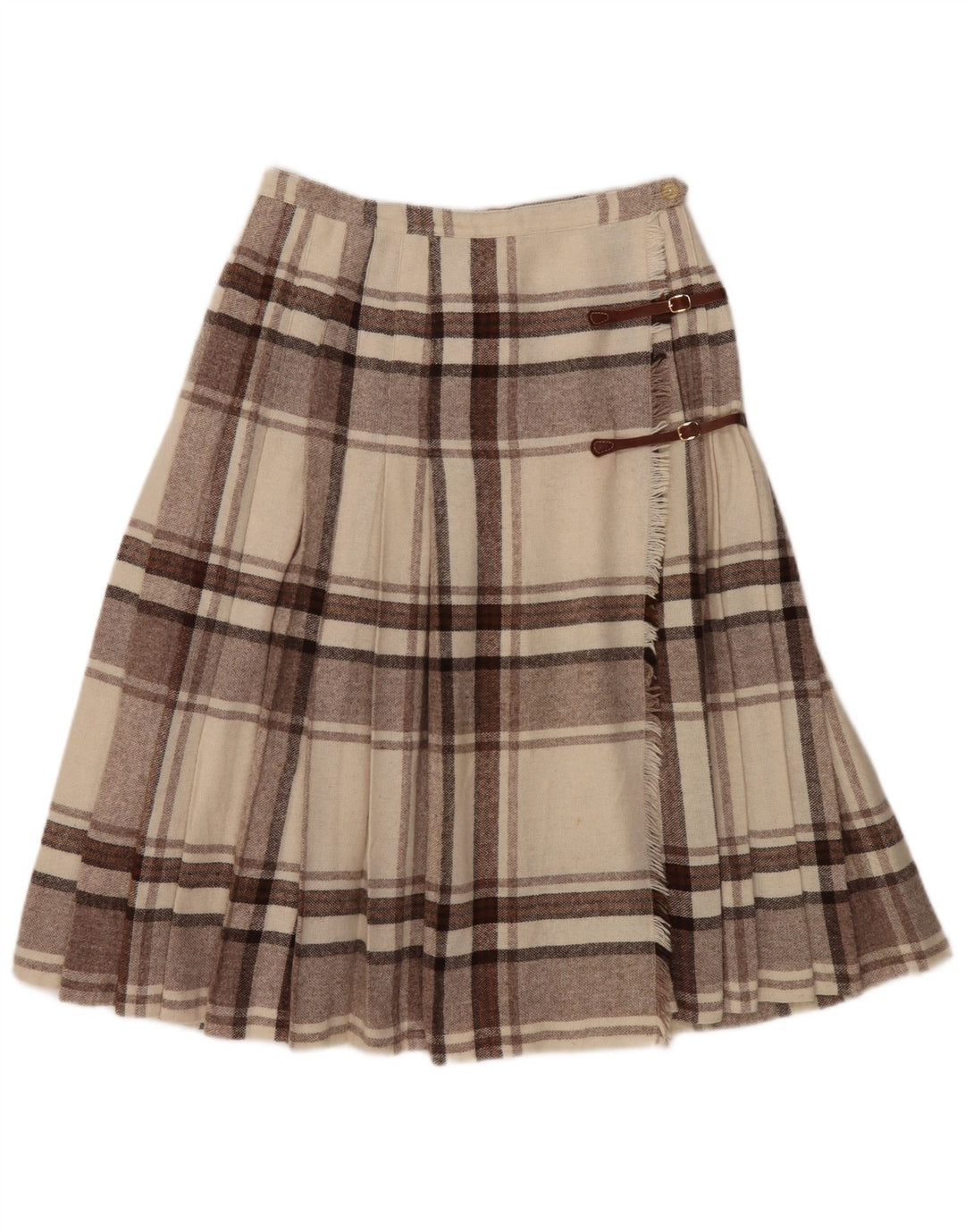 Vintage Kvinder Kilted Wrap Nederdel W28 Medium Brown Check
