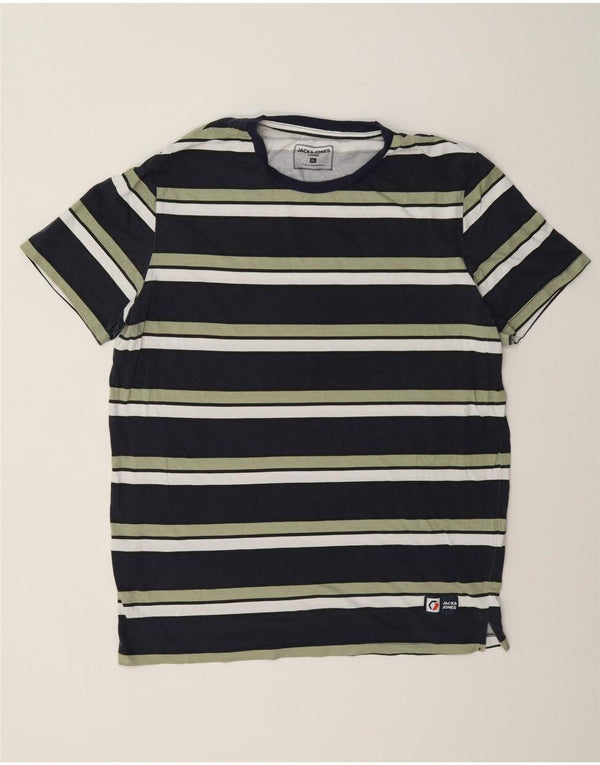 Jack & Jones herre T-shirt top XL marineblå stribet bomuld