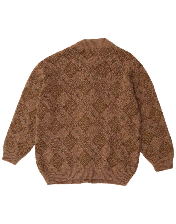 Angelo Greco Herre By Simona Cardigan Sweater Large Brown Argyle/Diamond