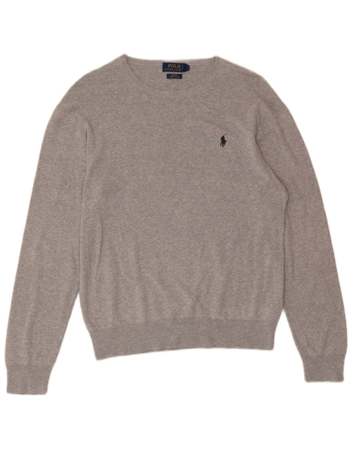 POLO RALPH LAUREN Herre Slim Fit Boat Neck Jumper Sweater Medium Grå