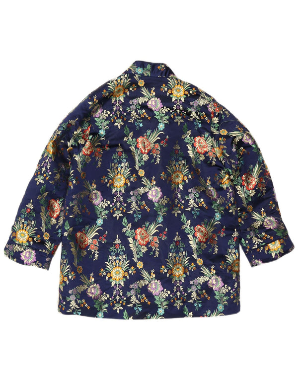 Mango Dame 3 Button Blazer Jacket UK 16 Large Blue Floral Polyester