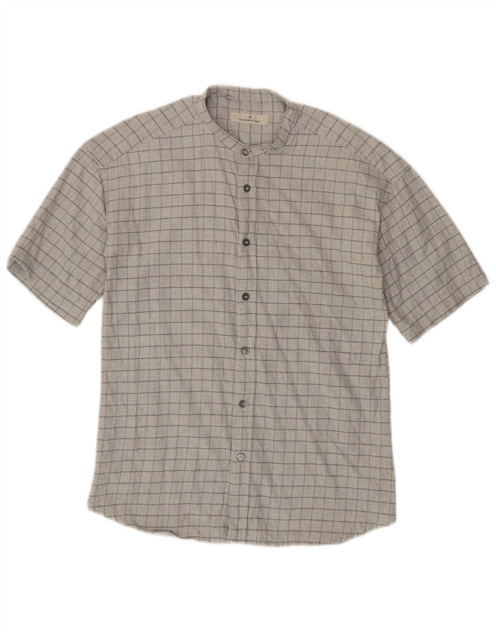ERMENEGILDO ZEGNA Mens Short Sleeve Shirt Large Grey Check