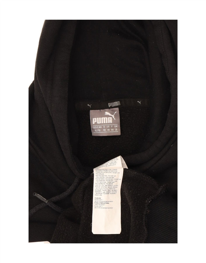 PUMA Womens Graphic Hoodie Jumper UK 16 Large Black Polyester Vintage Puma and Second-Hand Puma from Messina Hembry 
