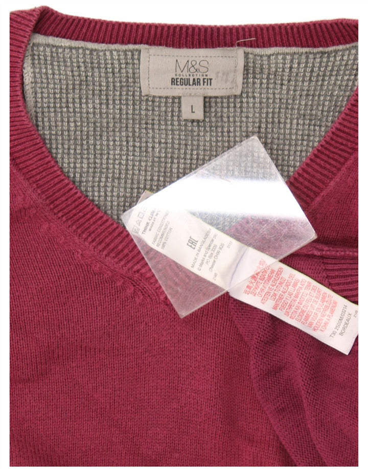 Marks & Spencer Herre Regular Fit V-hals sweater Stor Burgundy