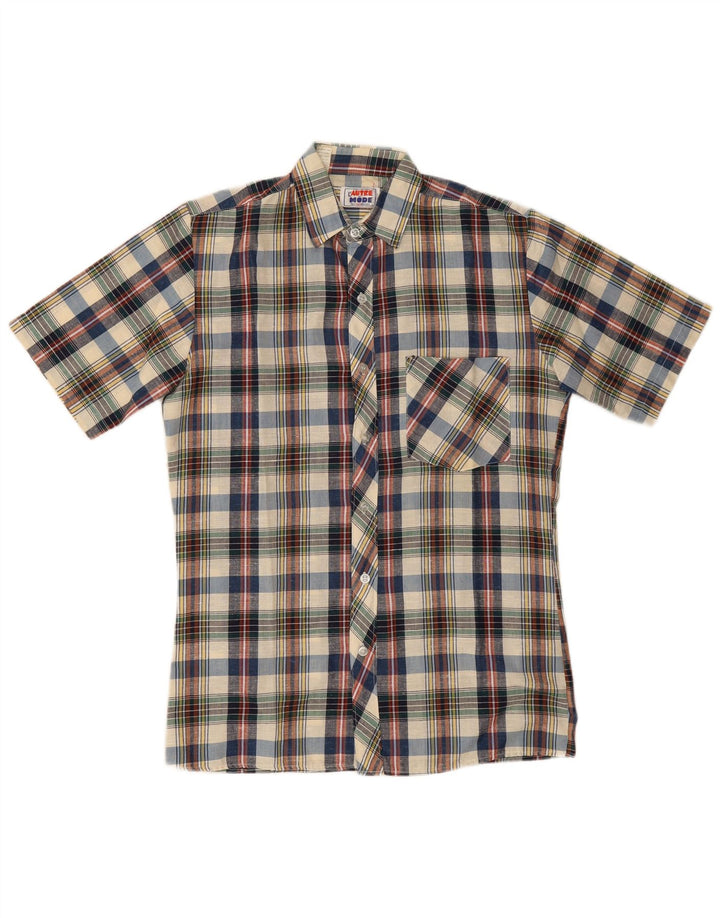 Vintage kortærmet herreskjorte medium flerfarvet plaid