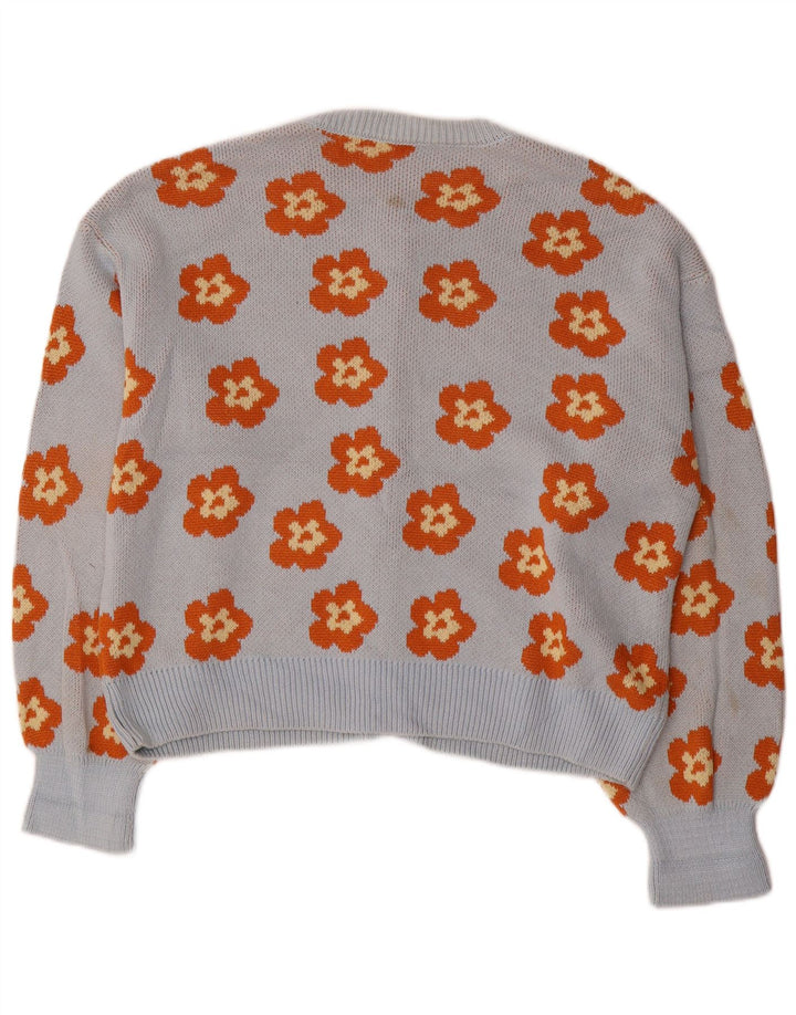 Zara Dame Oversized Cardigan Sweater UK 10 Small Blue Floral