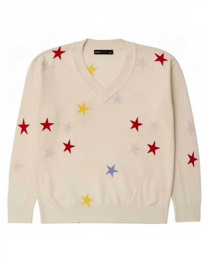 Marks & Spencer Dame abstrakt mønster V-hals sweater UK 10 Small W