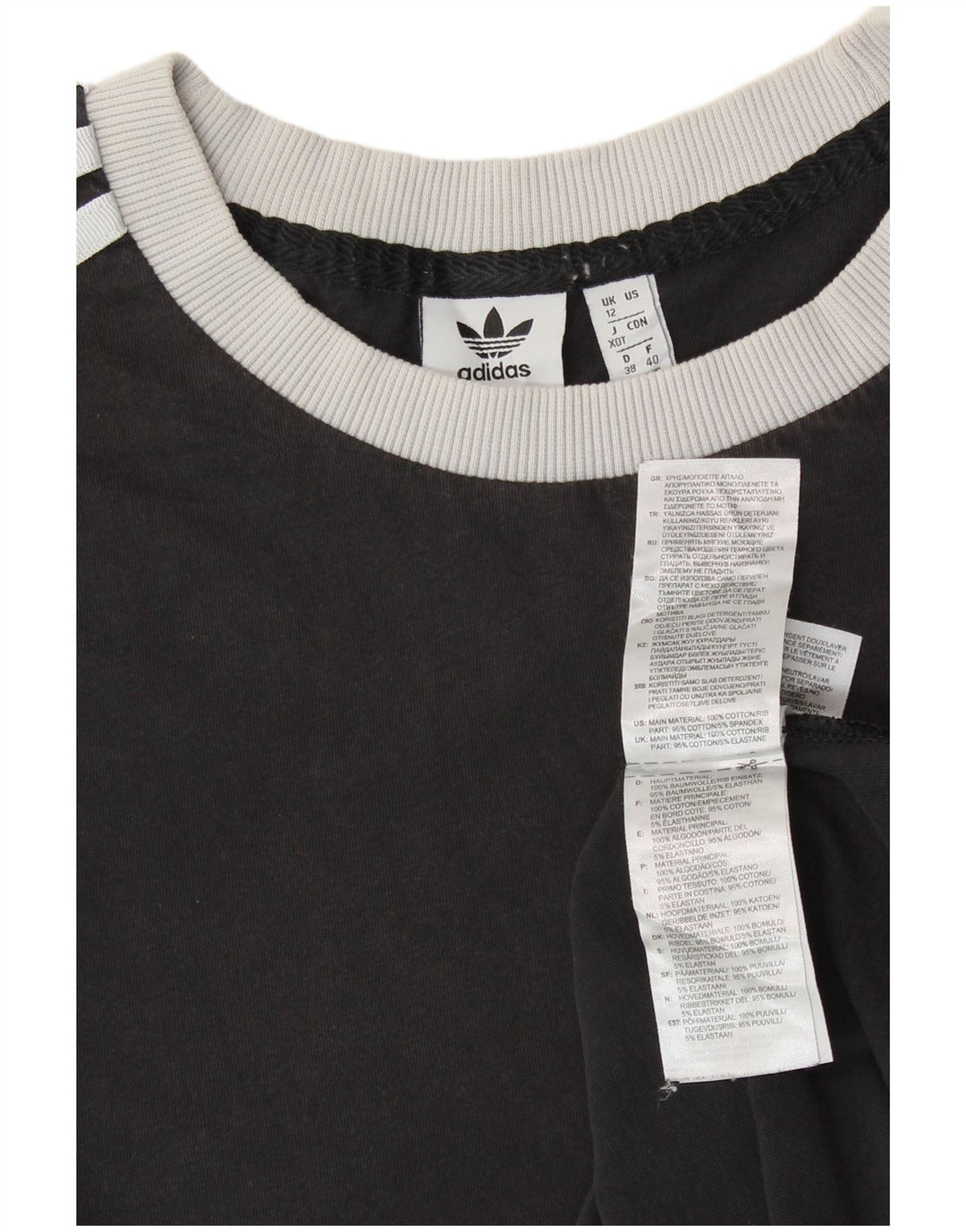 ADIDAS Grafisk T-shirt top til kvinder UK 12 Medium Sort bomuld