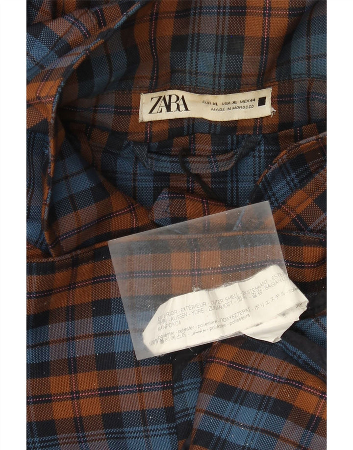 Zara Overfrakke med hætte til mænd UK 42 XL Flerfarvet ternet polyester
