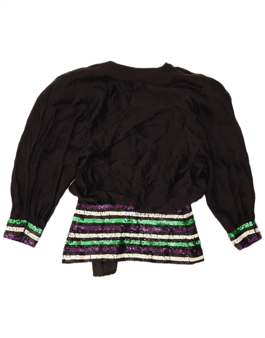 Vintage damebluse med 3/4 ærmer IT 44 Medium Black Floral Silke