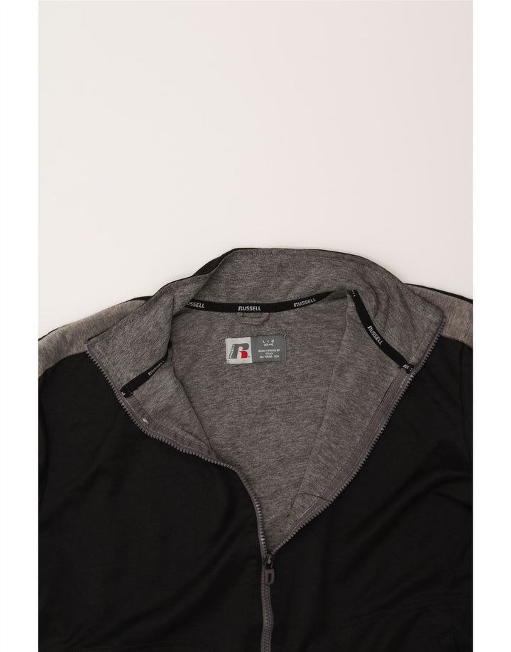 RUSSELL ATHLETIC Mens Graphic Tracksuit Top Jacket Large Black Colourblock Vintage Russell Athletic and Second-Hand Russell Athletic from Messina Hembry 