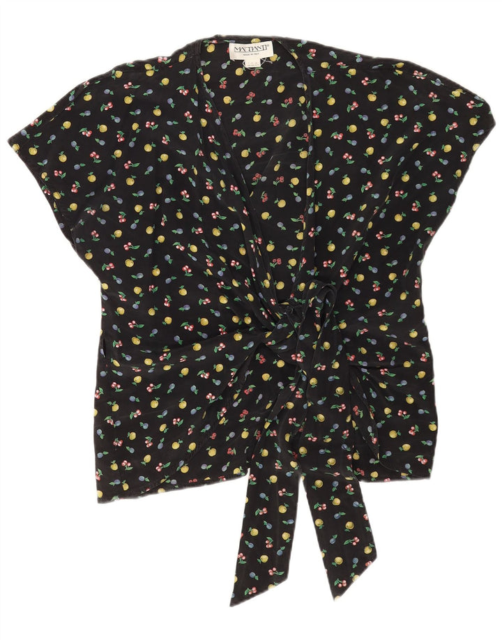 Vintage kvinders abstrakt mønster bluse Top IT 48 XL Sort