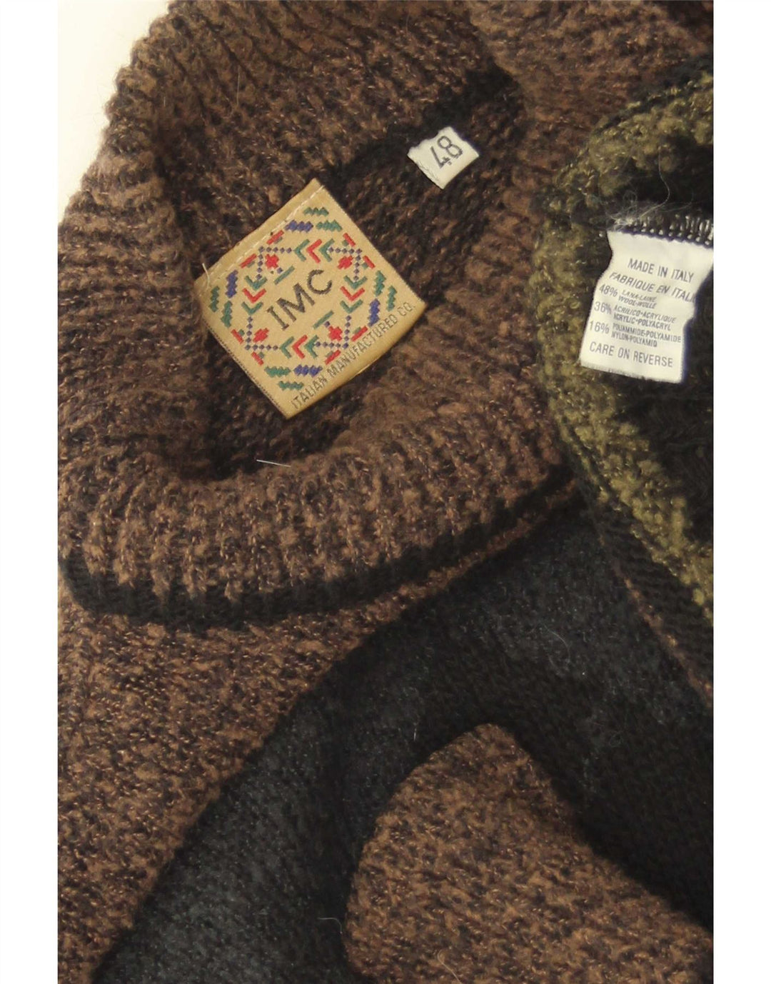 Vintage Herre Turtle Neck Jumper Sweater IT 48 Medium Brown Argyle/Diamond