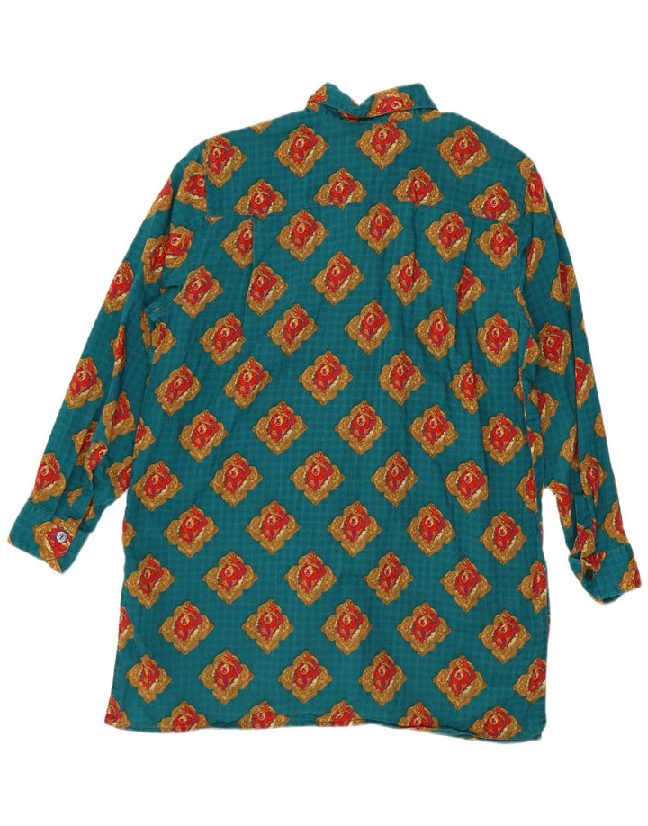 Vintage kvinders abstrakt mønster skjorte UK 16 Large Blue Geometric