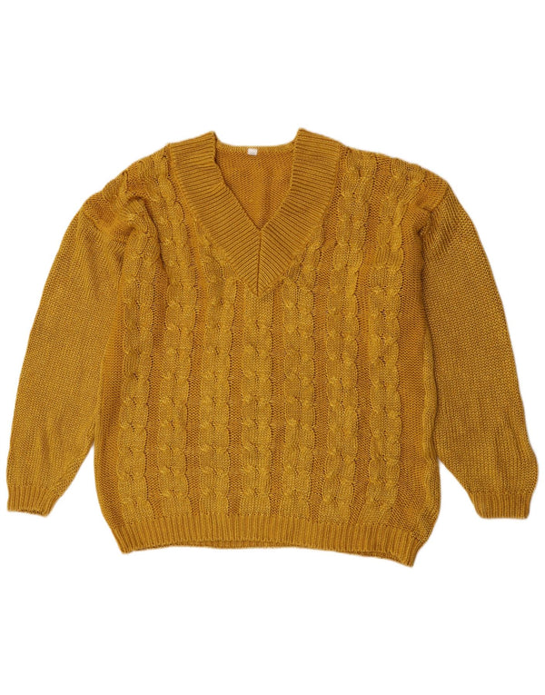 Vintage dame oversized V-hals sweater EU 44 XL gul bomuld