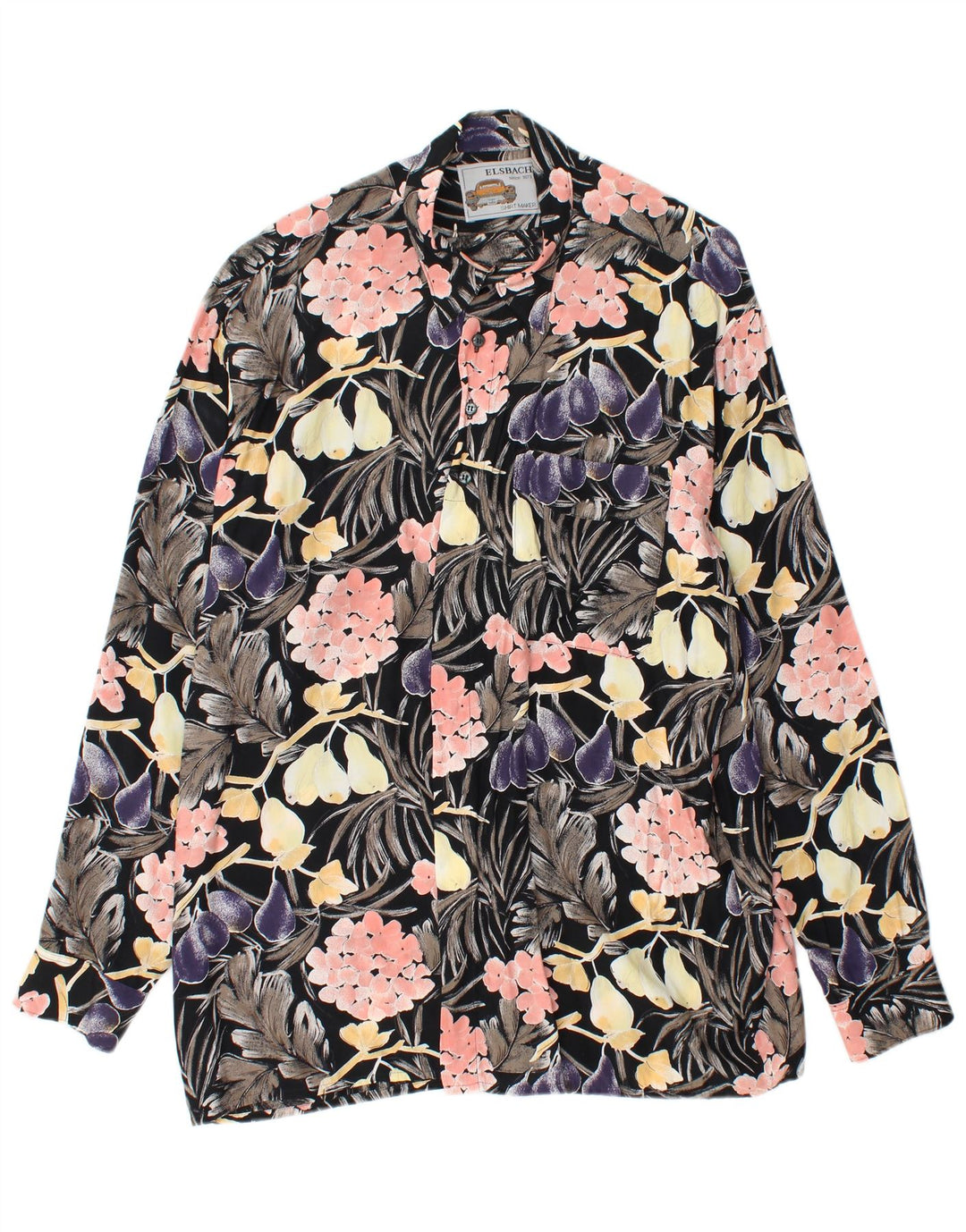 ELSBACH Herre Pullover Shirt Størrelse 41/42 Large Black Floral Viscose