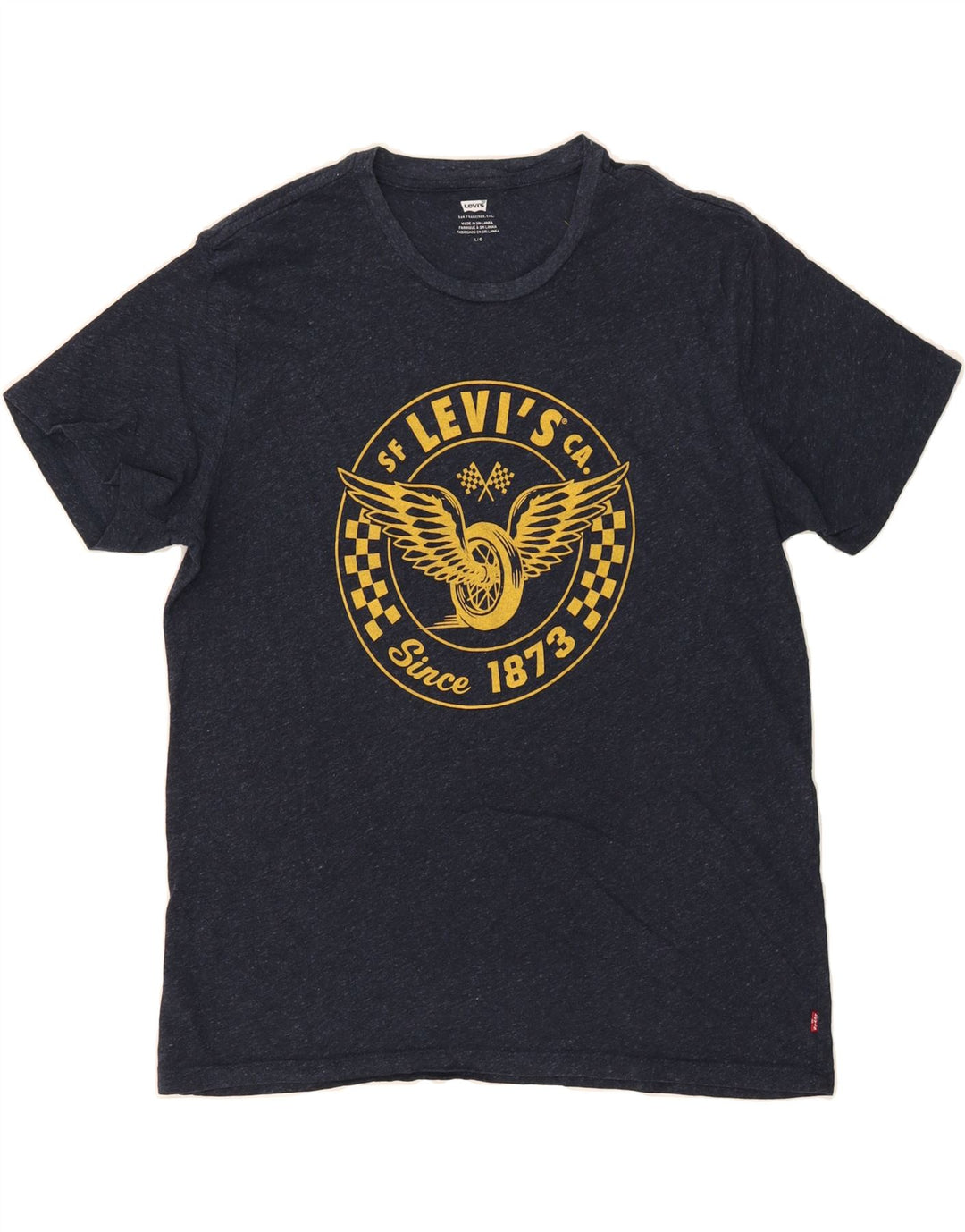 LEVI'S Womens Graphic T-Shirt Top UK 16 Large Navy Blue Vintage Levi's and Second-Hand Levi's from Messina Hembry 