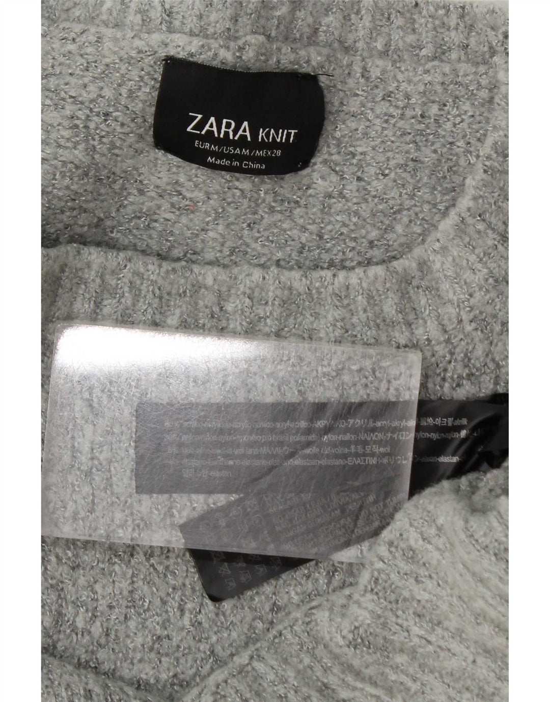 Zara Dame Oversized Crew Neck Jumper Sweater UK 14 Medium Grå Akryl