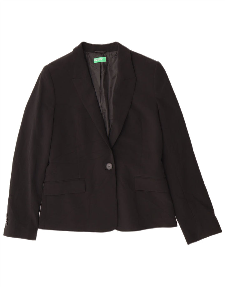 Benetton Dame 1 Knap 1 Knap Blazer Jakke UK 12 Medium Sort Klassisk