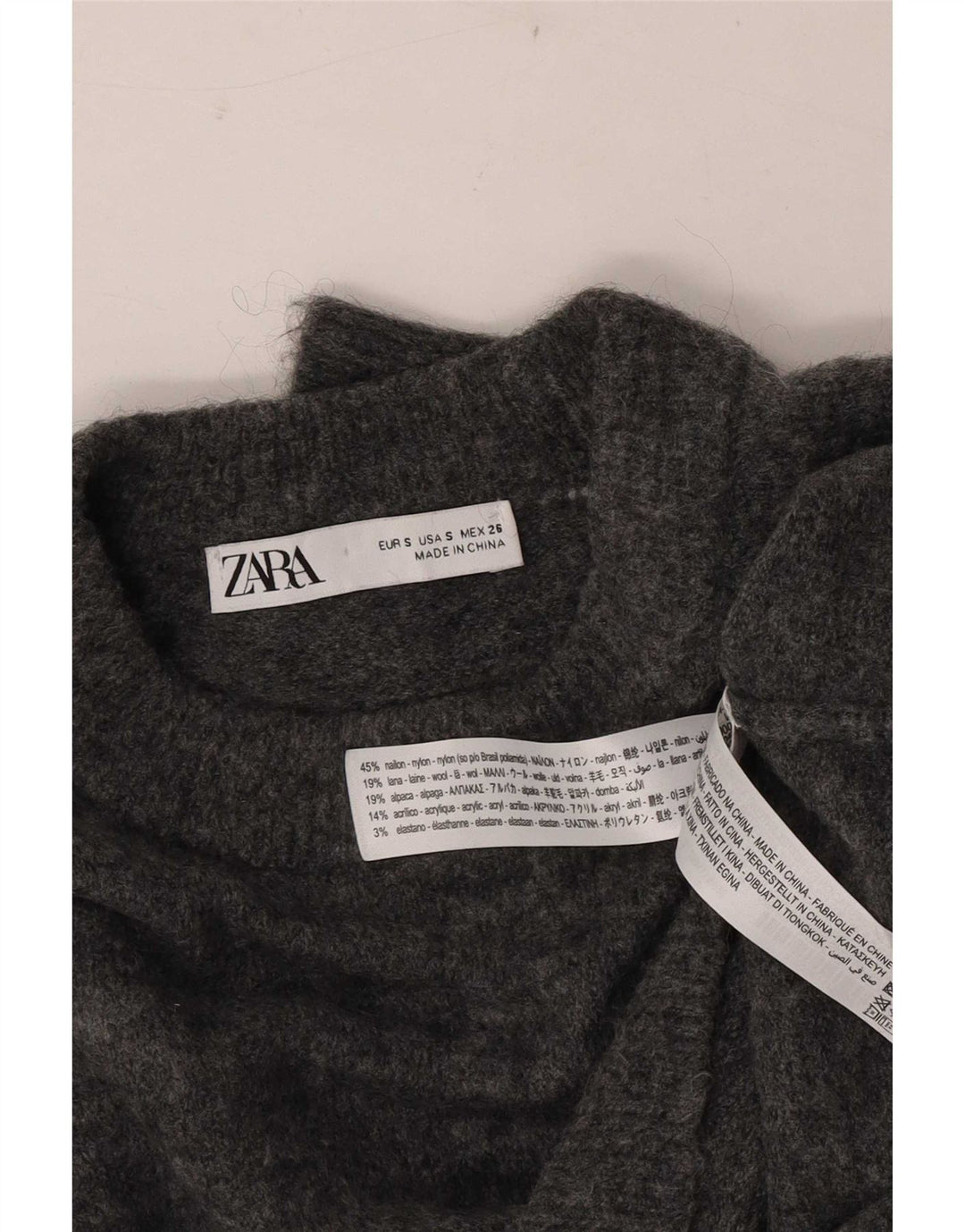Zara Dame Oversized Boat Neck Jumper Sweater UK 10 Small Grey Nylon