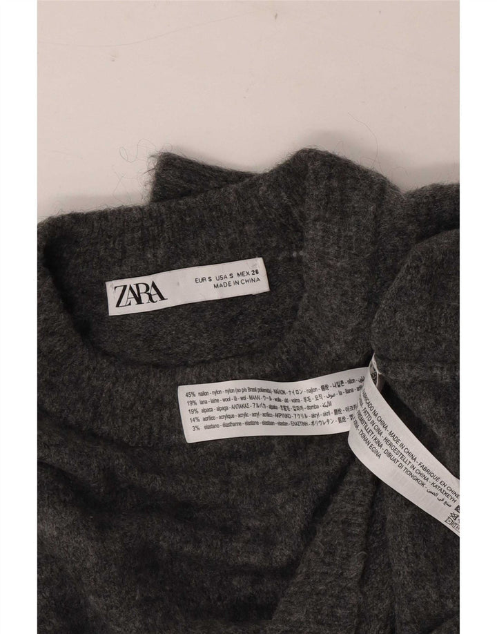 Zara Dame Oversized Boat Neck Jumper Sweater UK 10 Small Grey Nylon
