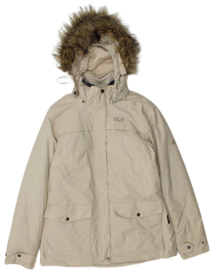 Jack Wolfskin Dame Hætte Polstret Jakke UK 8/10 Lille Beige Polyamid