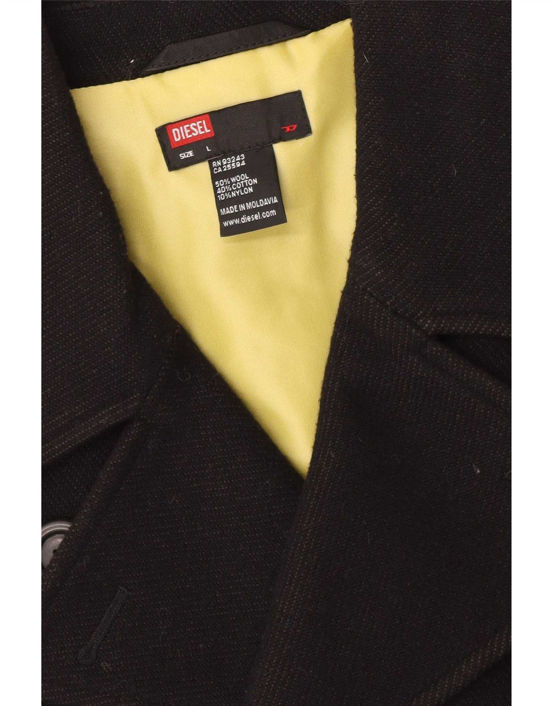 Diesel Herre Double Breasted Coat UK 40 Large Black Wool