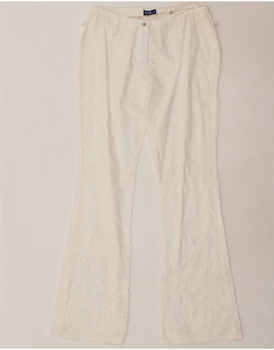BYBLOS Womens Bootcut Casual Trousers UK 14 Medium W30 L31 White Vintage Byblos and Second-Hand Byblos from Messina Hembry 