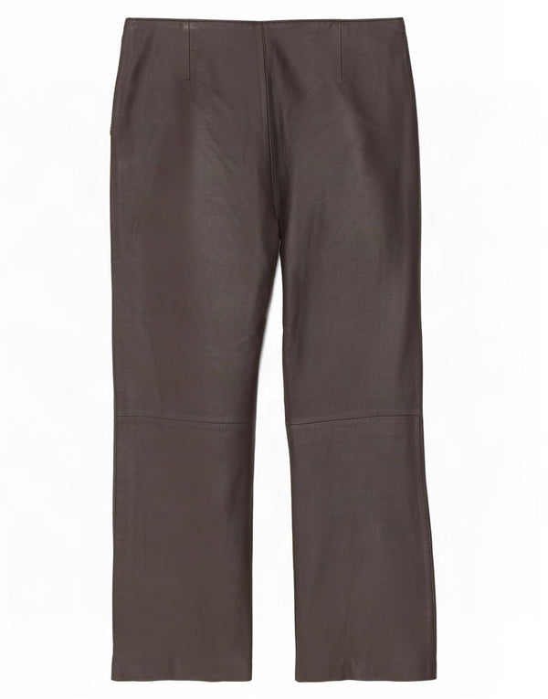 Olly & Co Womens Bootcut Leather Trousers UK 14 Large W34 L30 Brown