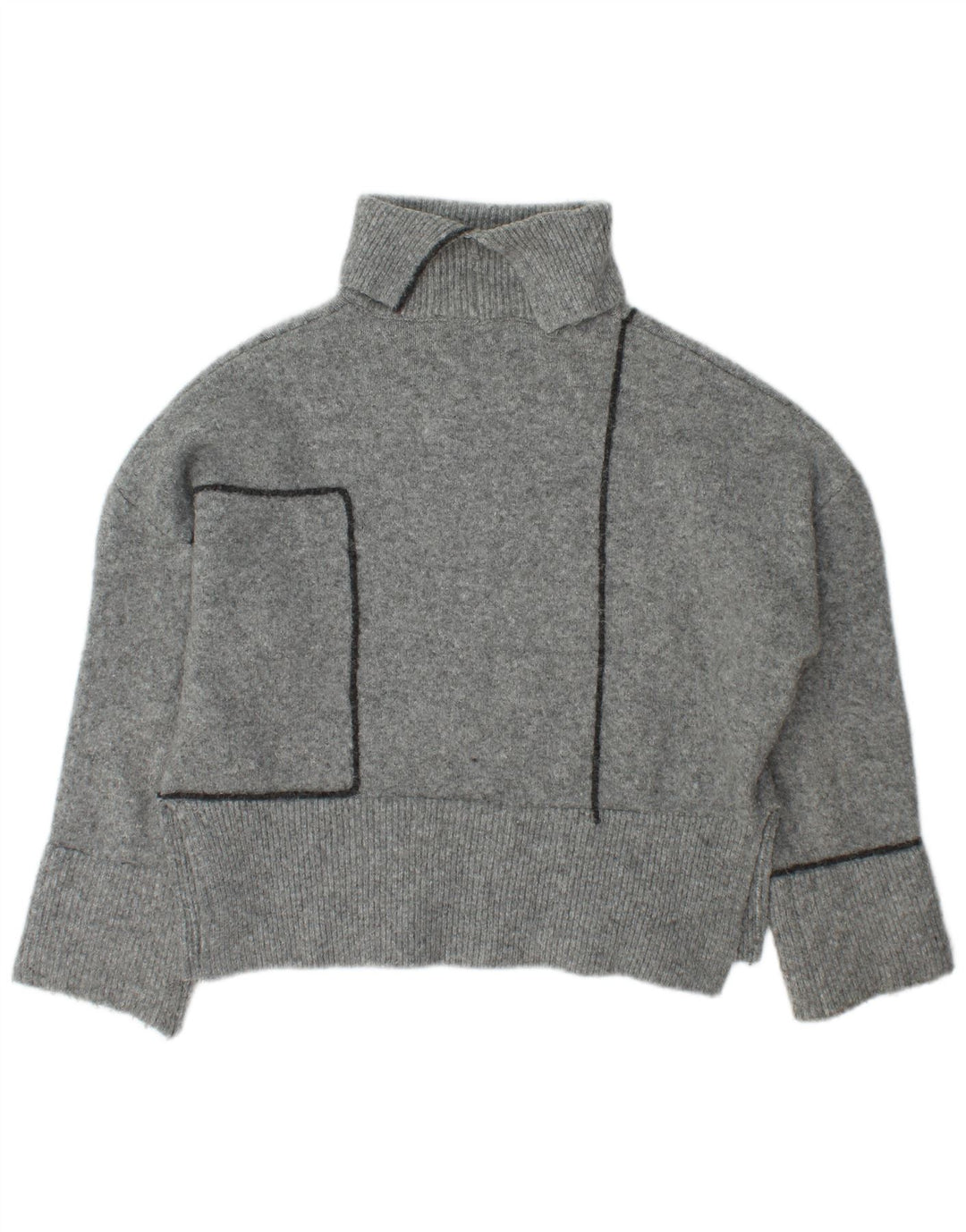 Zara Dame Oversized Roll Neck Jumper Sweater UK 10 Small Grå Akryl
