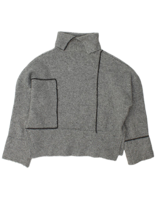 Zara Dame Oversized Roll Neck Jumper Sweater UK 10 Small Grå Akryl