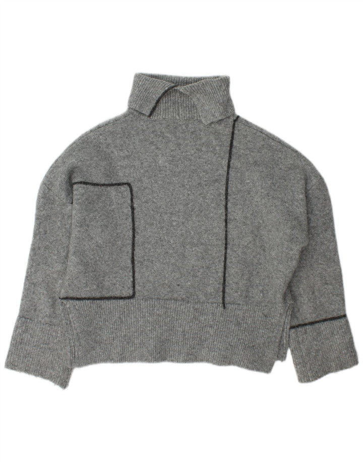 Zara Dame Oversized Roll Neck Jumper Sweater UK 10 Small Grå Akryl