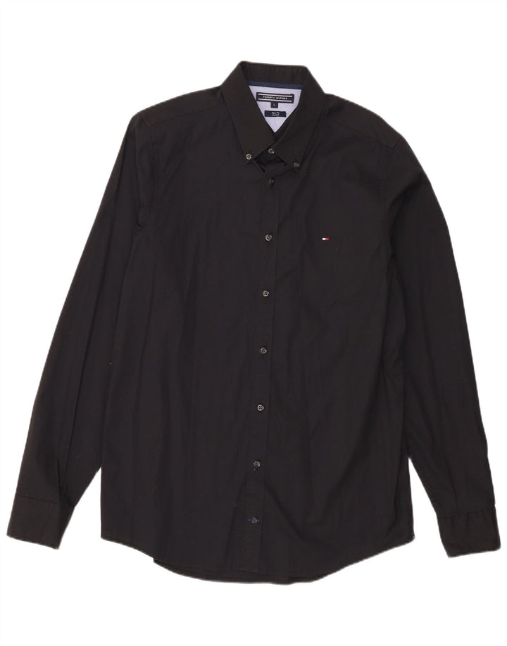 Tommy Hilfiger Stretch Slim Fit skjorte til mænd, stor sort bomuld