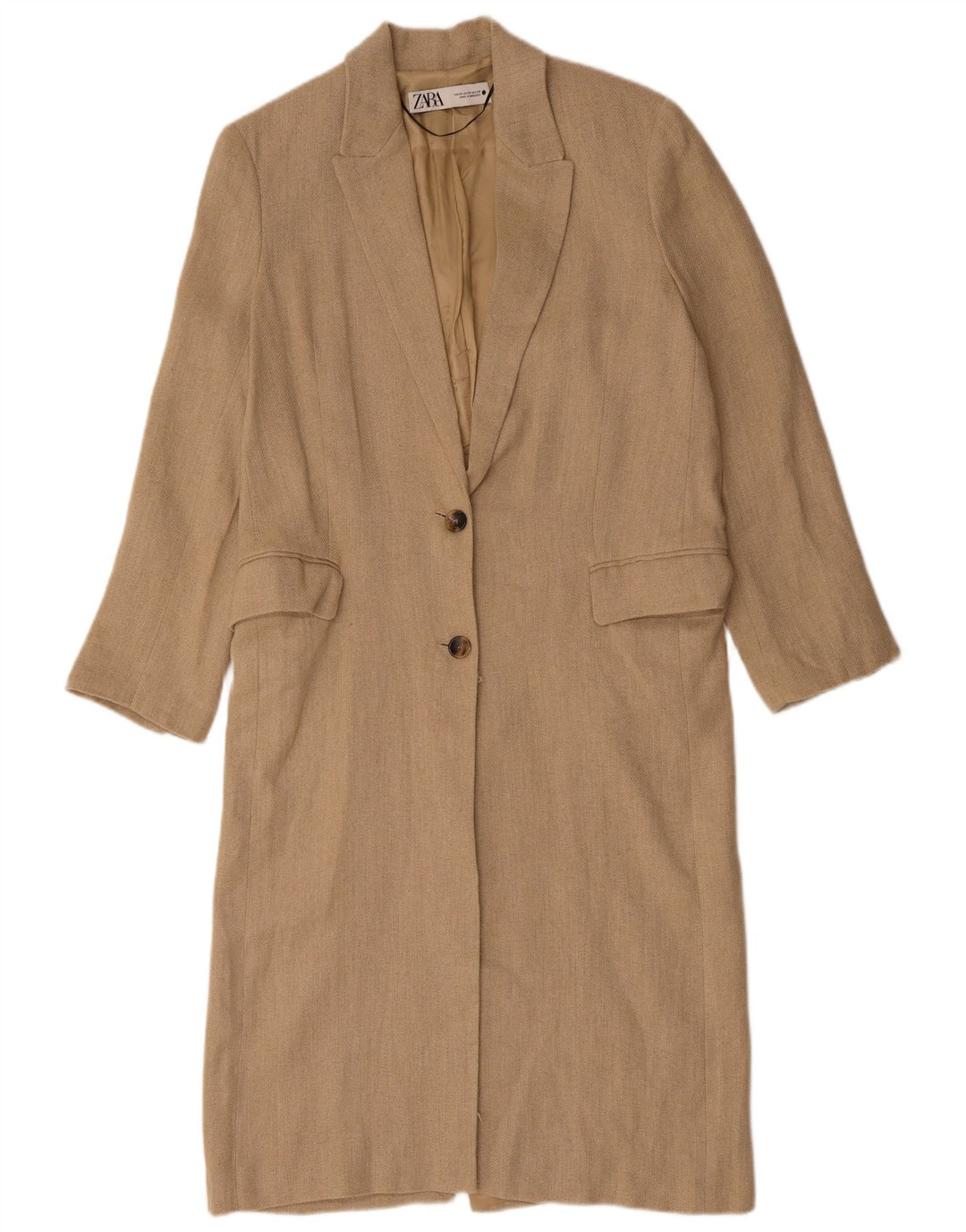 ZARA Oversize overfrakke til kvinder UK 6 XS Beige hør