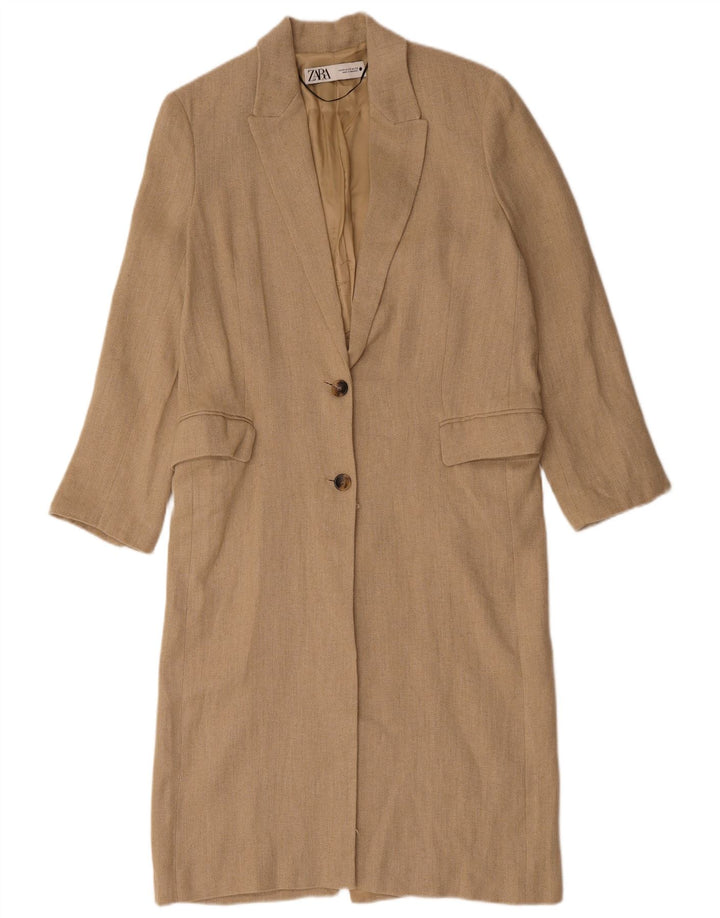 ZARA Oversize overfrakke til kvinder UK 6 XS Beige hør