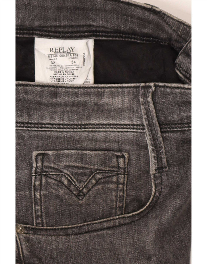 Replay Slim Jeans til mænd W32 L34 Grå Bomuld
