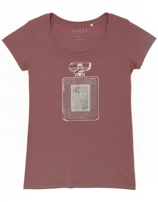 Guess Womens Grafisk T-Shirt Top UK 6 Small Pink Cotton