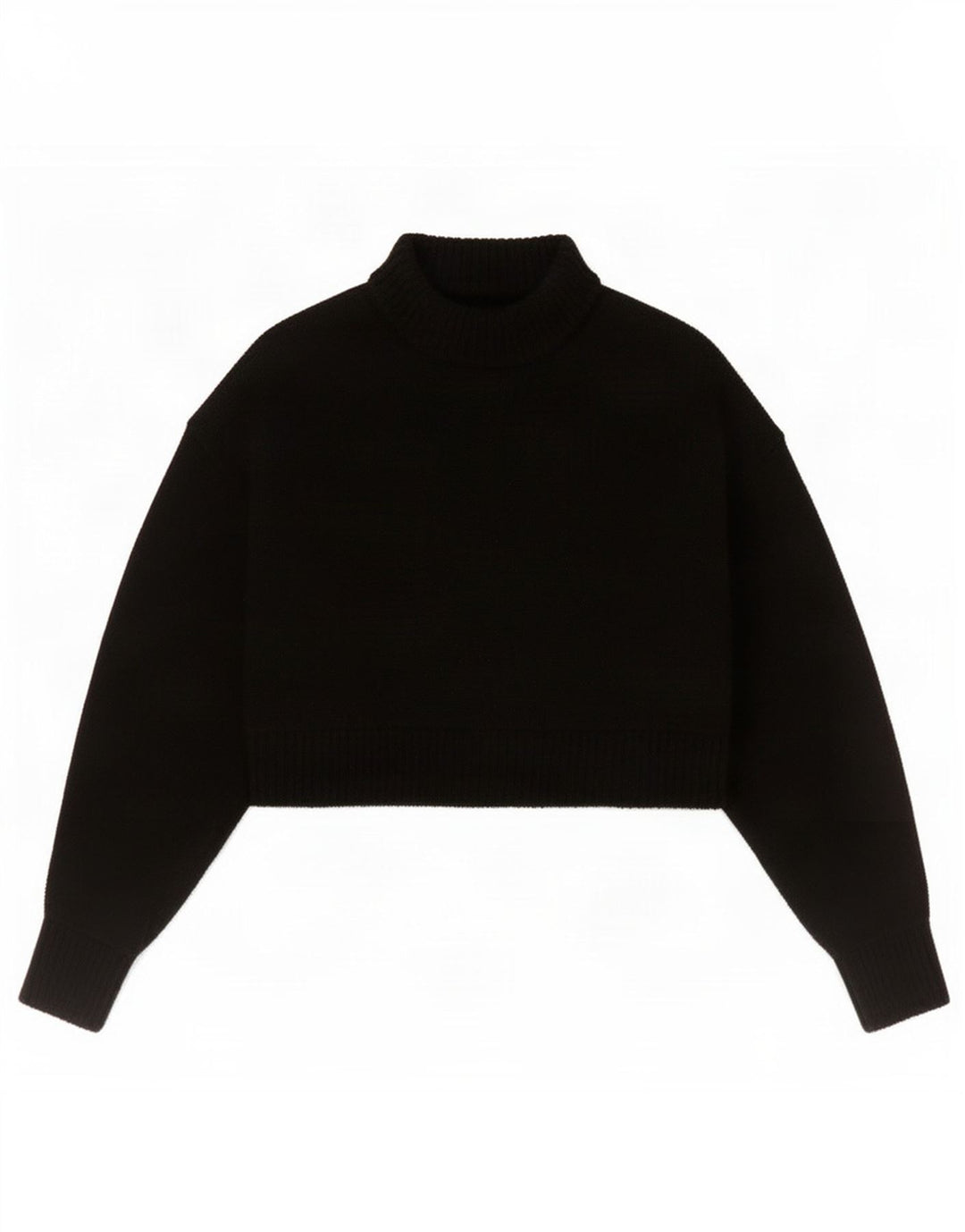 Zara Womens Crop Turtle Neck Jumper Sweater UK 12 Medium Black Wool