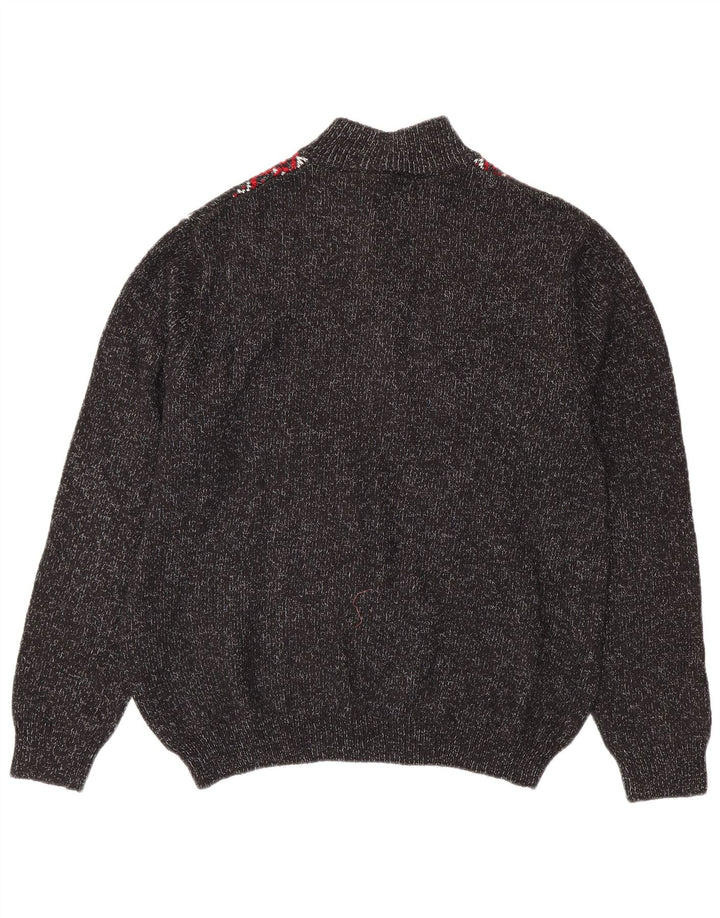 CHAPS Herre Button Neck Jumper Sweater 2XL Grå Fair Isle Bomuld