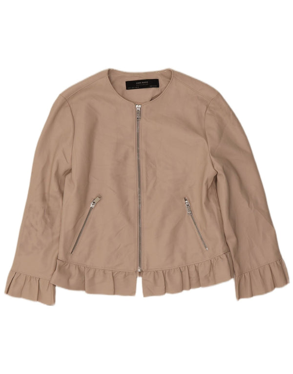 Zara Dame 3/4 ærmet Bolero-jakke i imiteret læder UK 12 Medium Beige