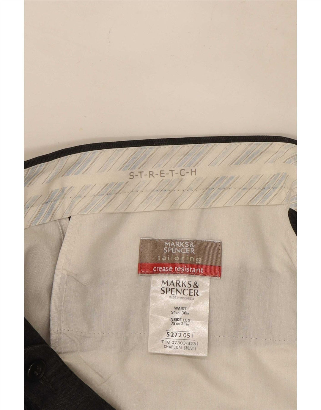 Marks & Spencer Herre Stretch Pegged Suit Bukser W36 L31 Grå Polyester
